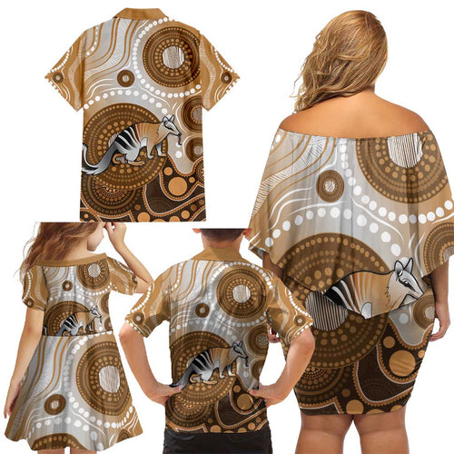 Numbat Australia Family Matching Off Shoulder Short Dress and Hawaiian Shirt Myrmecobius Fasciatus Indigenous Art - Aussie Hoodie