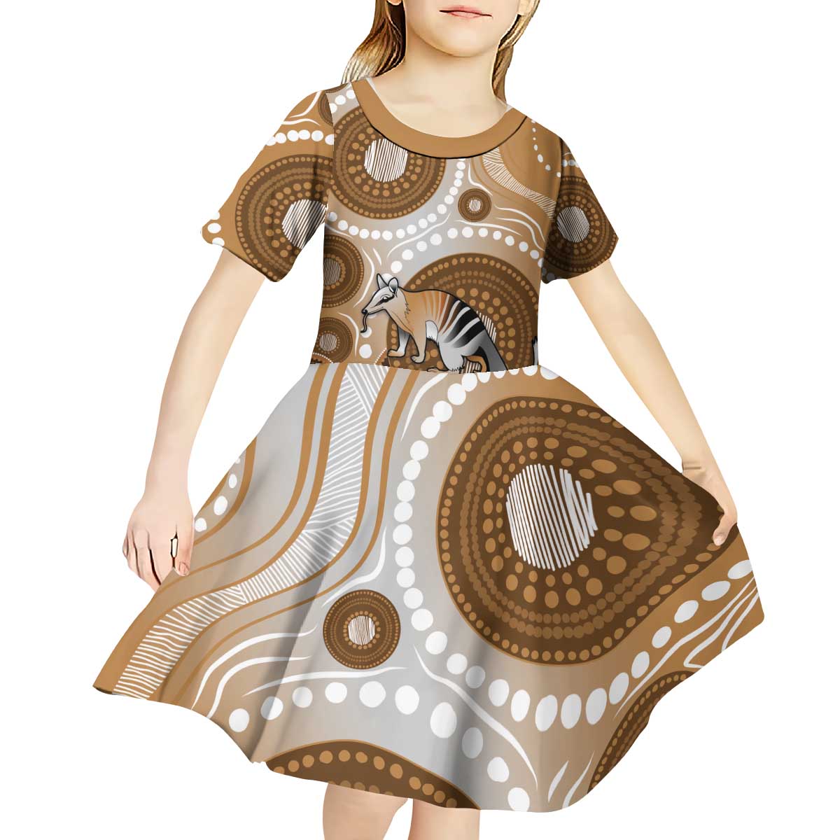 Numbat Australia Kid Short Sleeve Dress Myrmecobius Fasciatus Indigenous Art - Aussie Hoodie