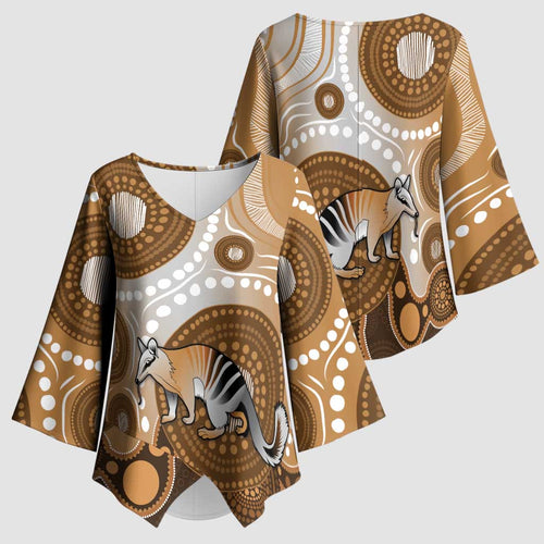 Numbat Australia Kimono Sleeve Blouse Myrmecobius Fasciatus Indigenous Art - Aussie Hoodie