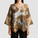 Numbat Australia Kimono Sleeve Blouse Myrmecobius Fasciatus Indigenous Art - Aussie Hoodie