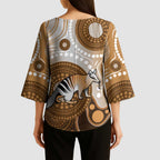 Numbat Australia Kimono Sleeve Blouse Myrmecobius Fasciatus Indigenous Art - Aussie Hoodie
