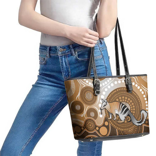 Numbat Australia Leather Tote Bag Myrmecobius Fasciatus Indigenous Art - Aussie Hoodie