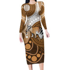 Numbat Australia Long Sleeve Bodycon Dress Myrmecobius Fasciatus Indigenous Art - Aussie Hoodie