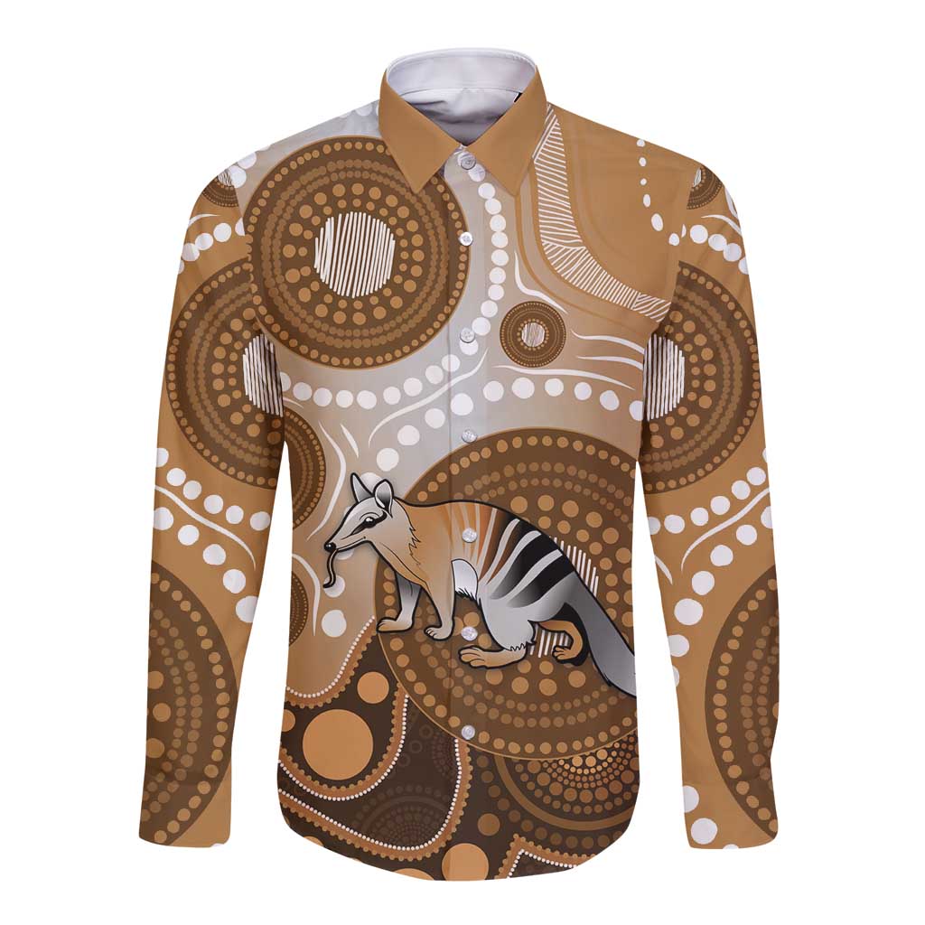 Numbat Australia Long Sleeve Button Shirt Myrmecobius Fasciatus Indigenous Art - Aussie Hoodie