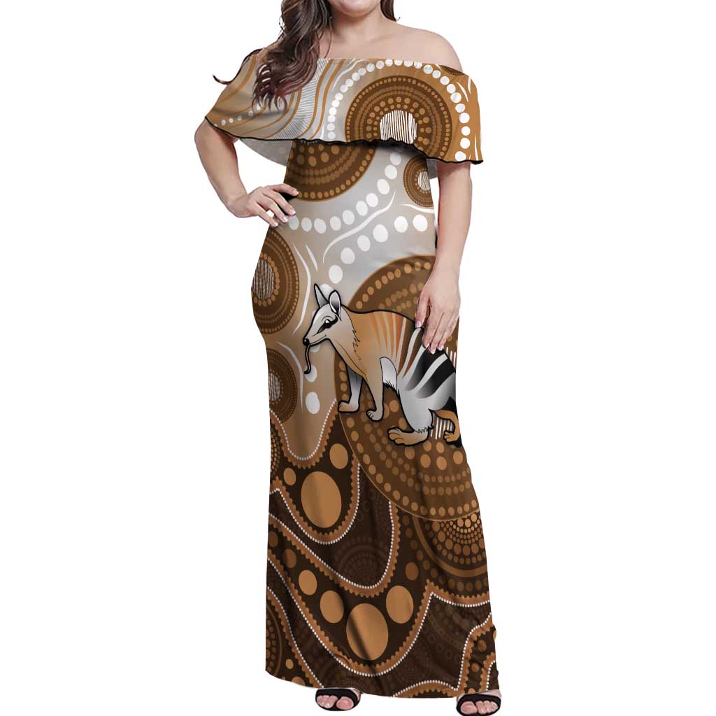 Numbat Australia Off Shoulder Maxi Dress Myrmecobius Fasciatus Indigenous Art - Aussie Hoodie