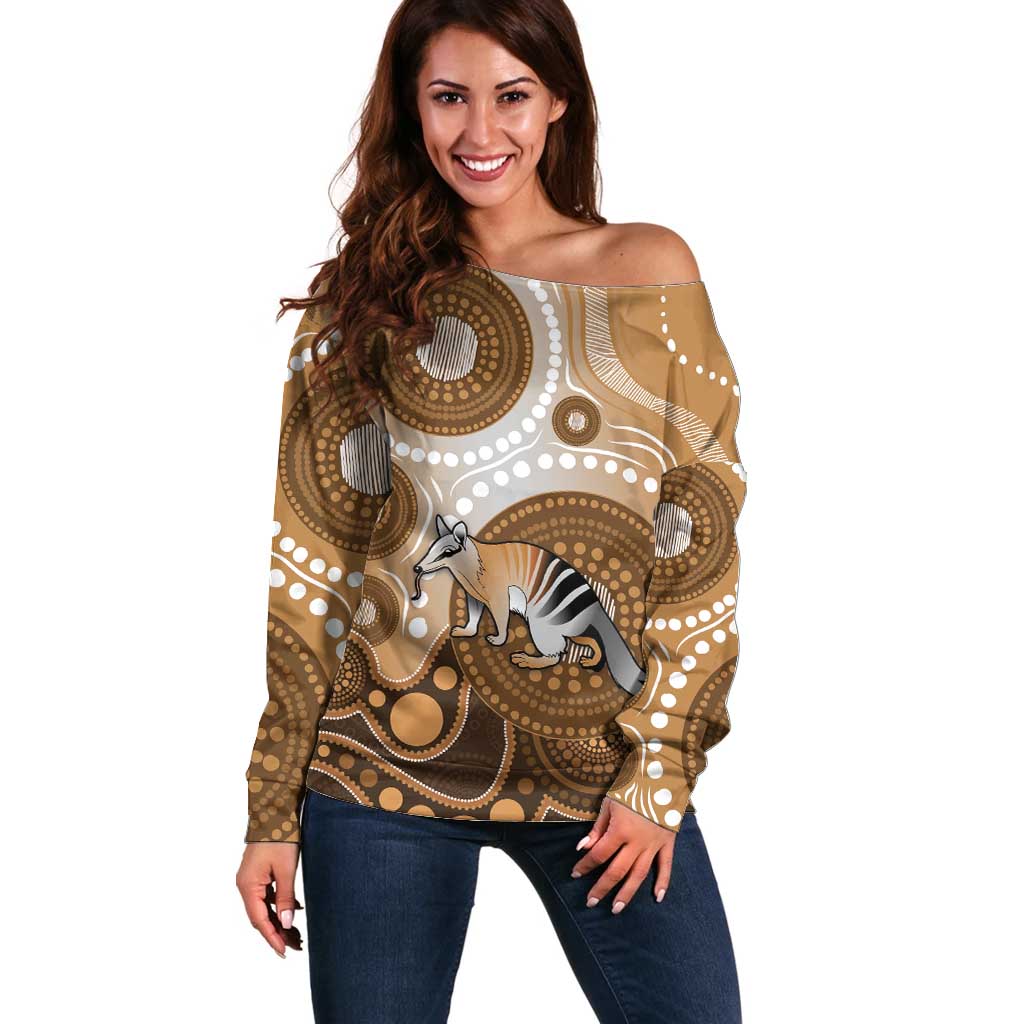 Numbat Australia Off Shoulder Sweater Myrmecobius Fasciatus Indigenous Art - Aussie Hoodie