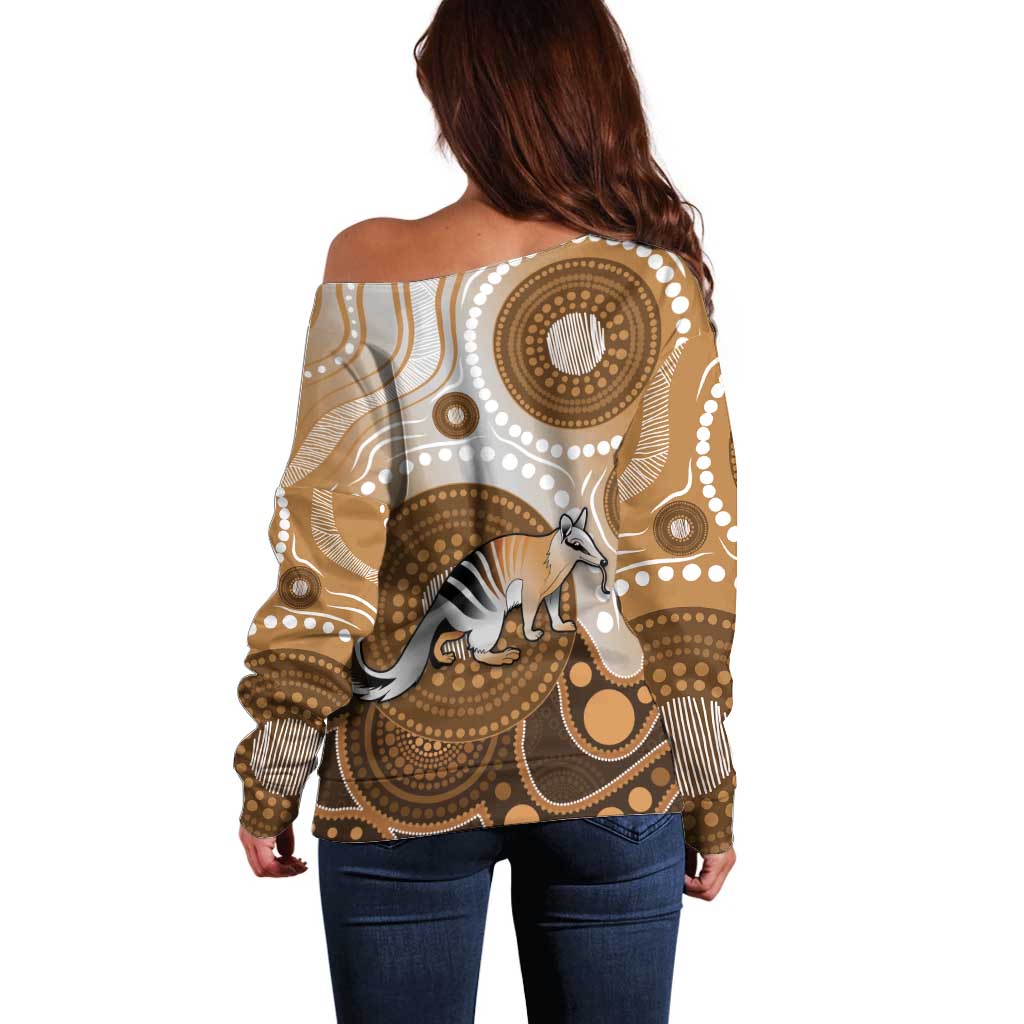 Numbat Australia Off Shoulder Sweater Myrmecobius Fasciatus Indigenous Art - Aussie Hoodie