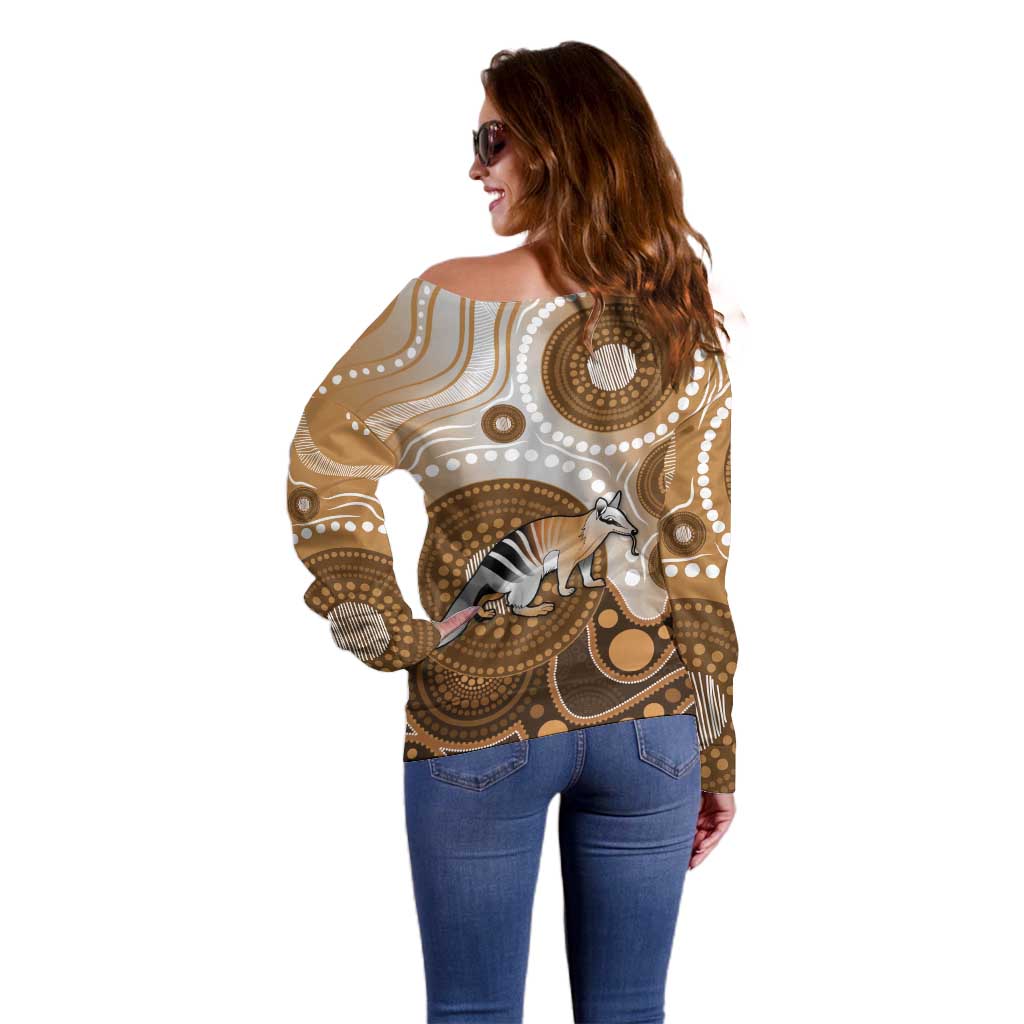 Numbat Australia Off Shoulder Sweater Myrmecobius Fasciatus Indigenous Art - Aussie Hoodie