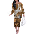 Numbat Australia Off The Shoulder Long Sleeve Dress Myrmecobius Fasciatus Indigenous Art - Aussie Hoodie