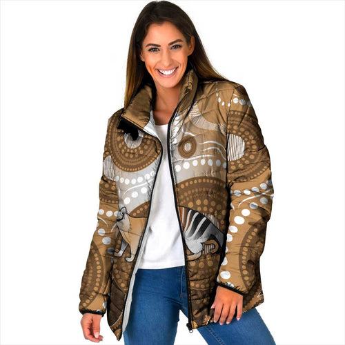Numbat Australia Padded Jacket Myrmecobius Fasciatus Indigenous Art - Aussie Hoodie