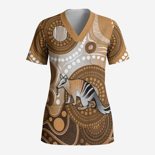 Numbat Australia Scrub Top Myrmecobius Fasciatus Indigenous Art - Aussie Hoodie
