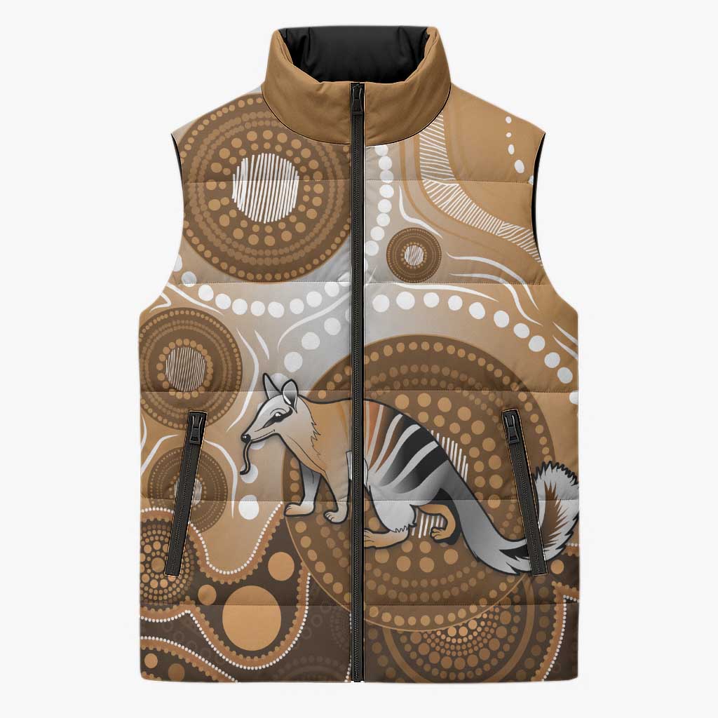 Numbat Australia Sleeveless Puffer Jacket Myrmecobius Fasciatus Indigenous Art - Aussie Hoodie