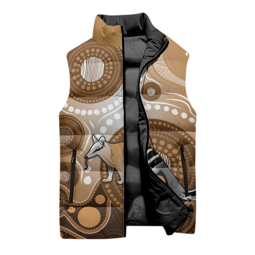 Numbat Australia Sleeveless Puffer Jacket Myrmecobius Fasciatus Indigenous Art - Aussie Hoodie