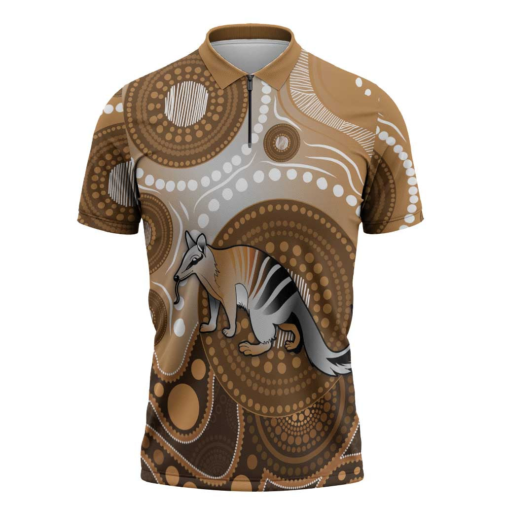 Numbat Australia Zipper Polo Shirt Myrmecobius Fasciatus Indigenous Art - Aussie Hoodie