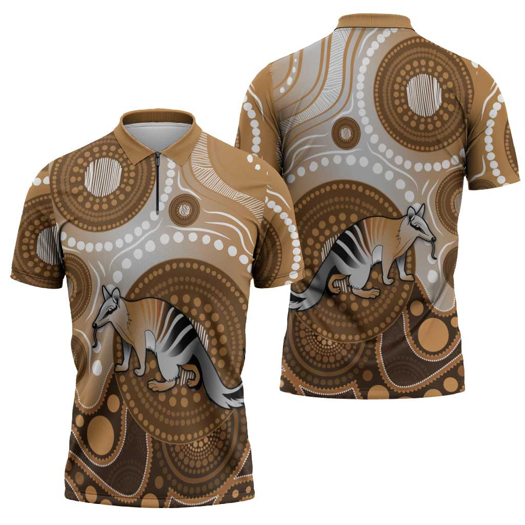 Numbat Australia Zipper Polo Shirt Myrmecobius Fasciatus Indigenous Art - Aussie Hoodie
