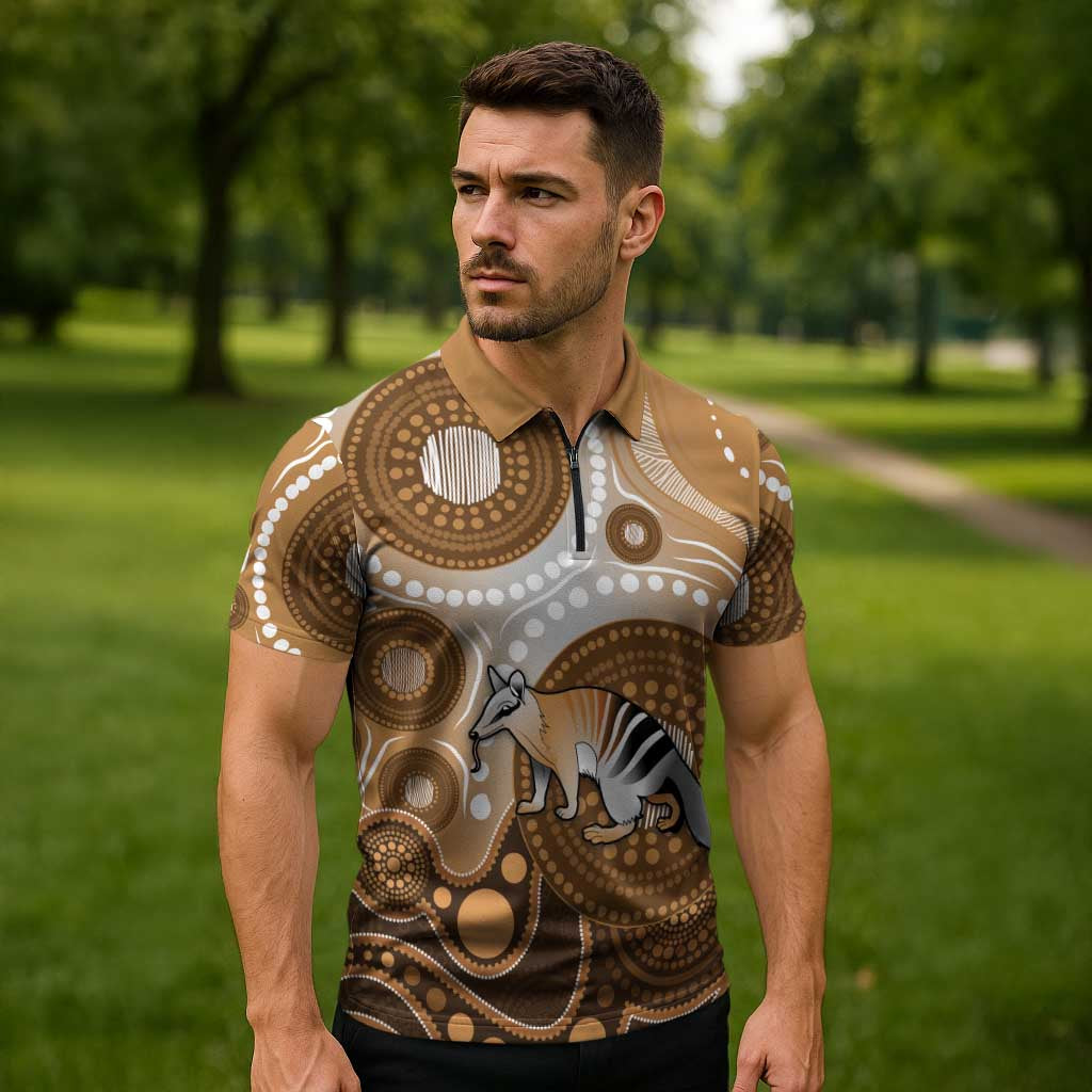 Numbat Australia Zipper Polo Shirt Myrmecobius Fasciatus Indigenous Art - Aussie Hoodie