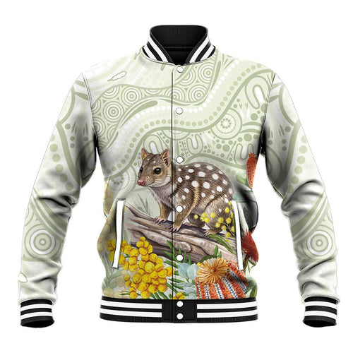 Eastern Quoll Australia Baseball Jacket Watercolor National Flowers Indigenous Art - Aussie Hoodie