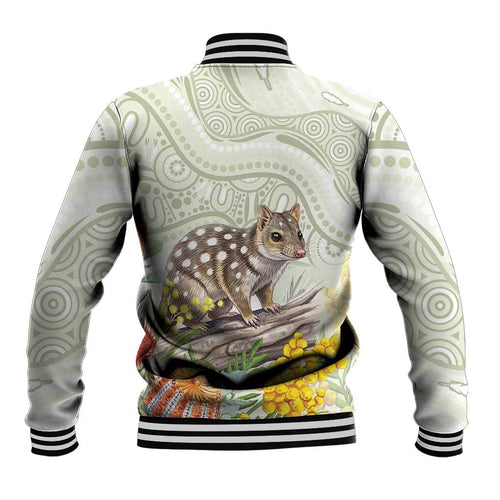 Eastern Quoll Australia Baseball Jacket Watercolor National Flowers Indigenous Art - Aussie Hoodie