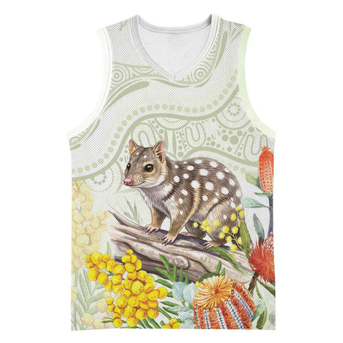 Eastern Quoll Australia Basketball Jersey Watercolor National Flowers Indigenous Art - Aussie Hoodie