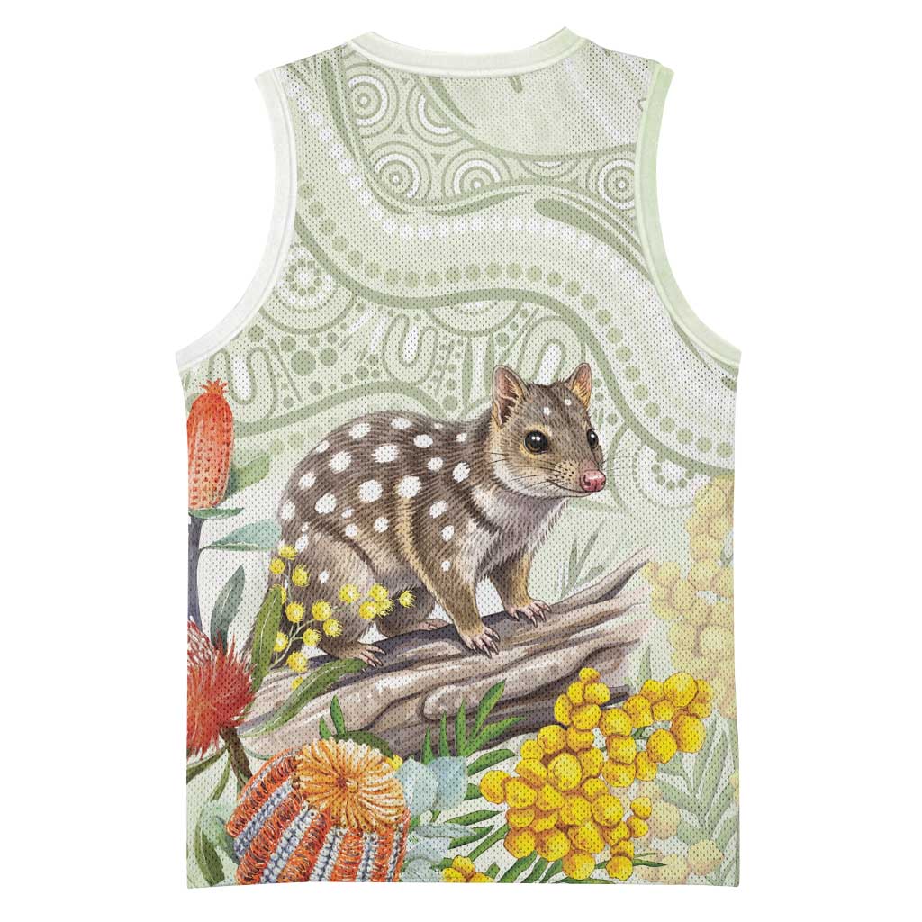 Eastern Quoll Australia Basketball Jersey Watercolor National Flowers Indigenous Art - Aussie Hoodie