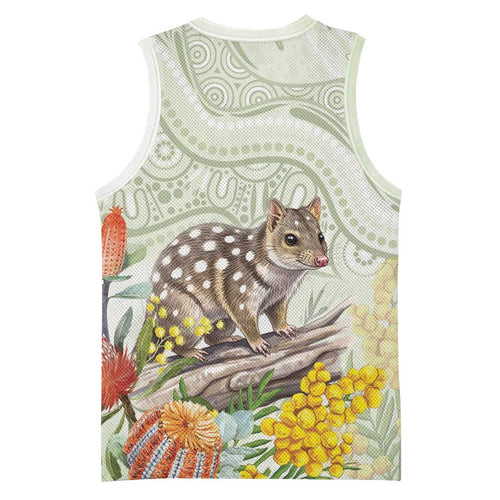 Eastern Quoll Australia Basketball Jersey Watercolor National Flowers Indigenous Art - Aussie Hoodie