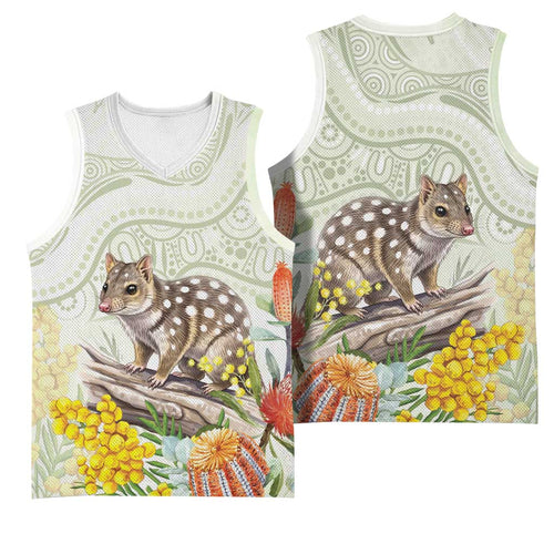 Eastern Quoll Australia Basketball Jersey Watercolor National Flowers Indigenous Art - Aussie Hoodie