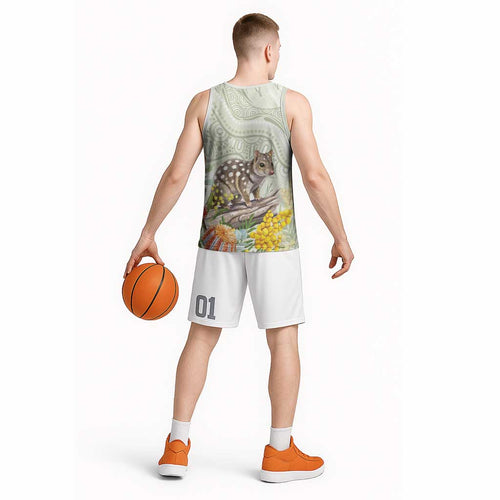 Eastern Quoll Australia Basketball Jersey Watercolor National Flowers Indigenous Art - Aussie Hoodie