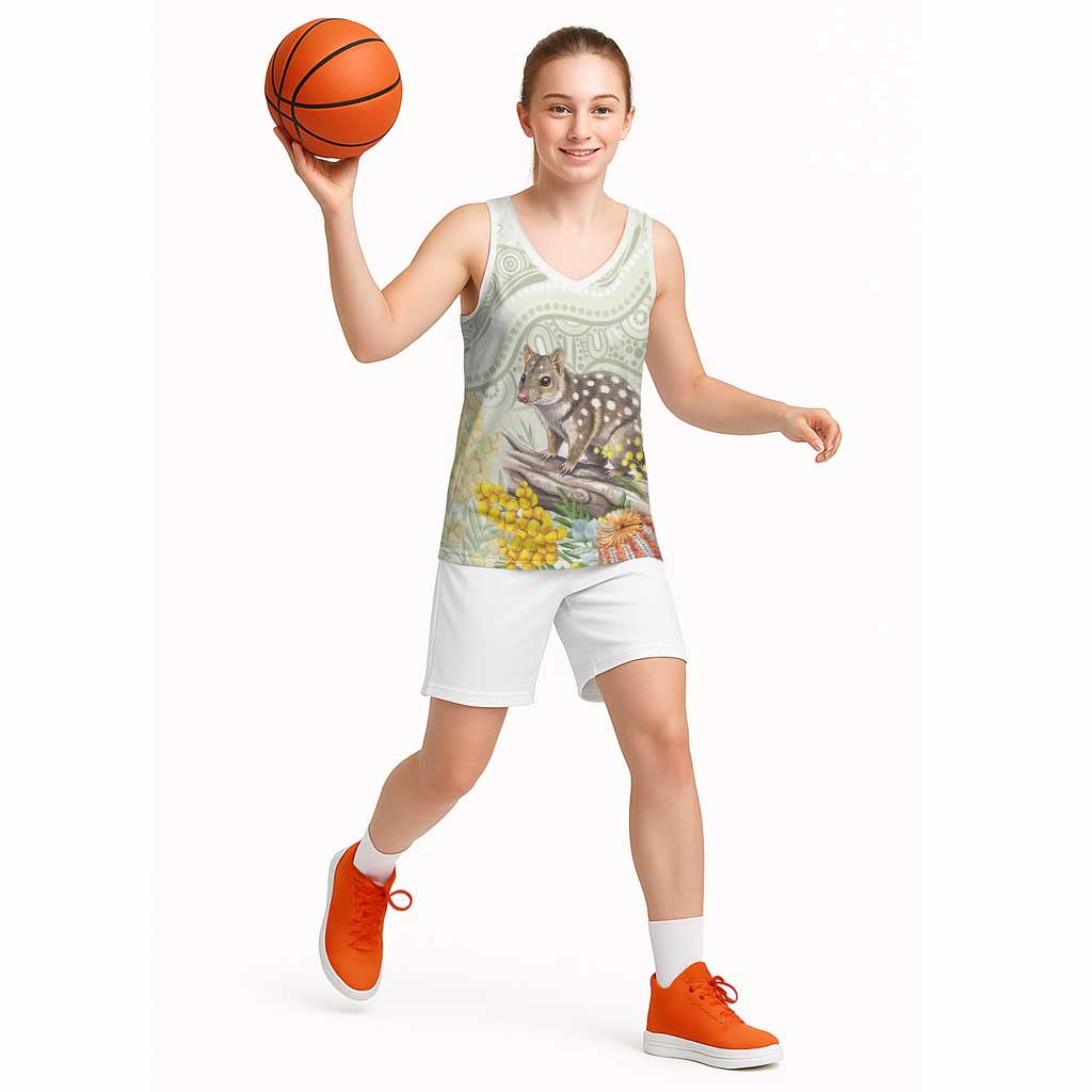 Eastern Quoll Australia Basketball Jersey Watercolor National Flowers Indigenous Art - Aussie Hoodie