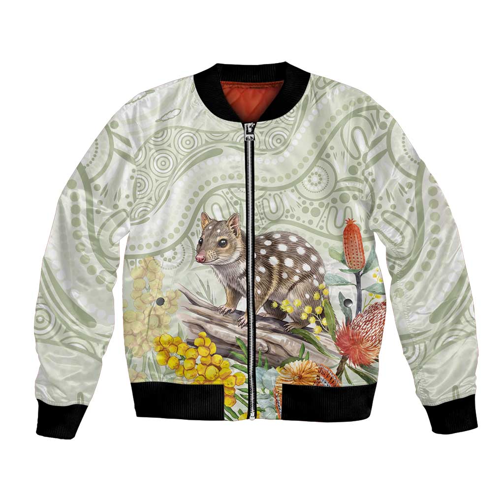 Eastern Quoll Australia Bomber Jacket Watercolor National Flowers Indigenous Art - Aussie Hoodie