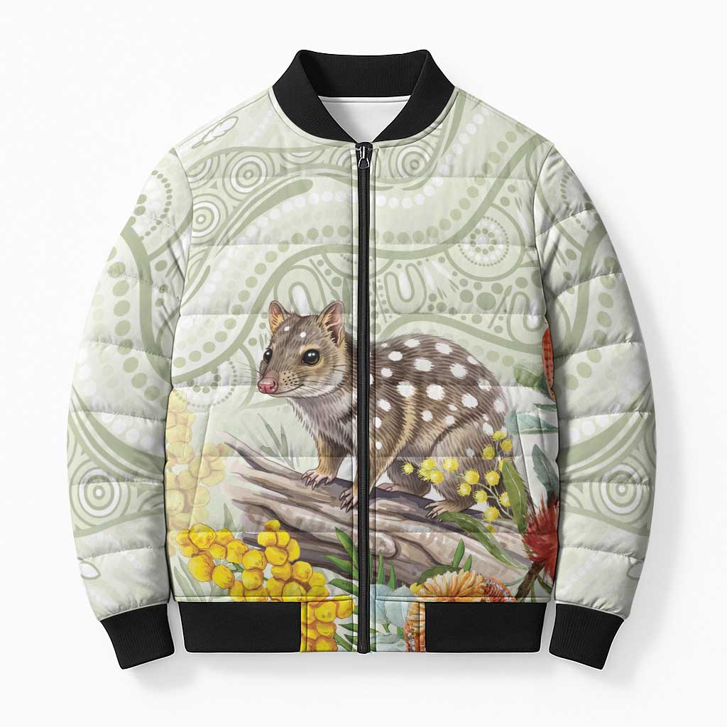 Eastern Quoll Australia Bomber Puffer Jacket Watercolor National Flowers Indigenous Art - Aussie Hoodie