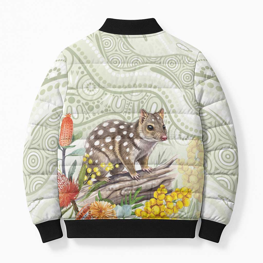 Eastern Quoll Australia Bomber Puffer Jacket Watercolor National Flowers Indigenous Art - Aussie Hoodie