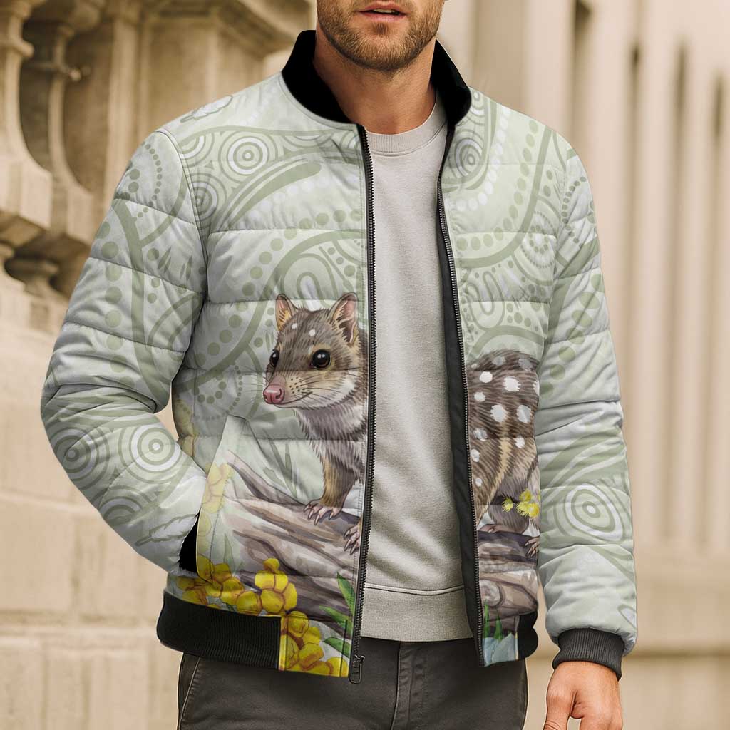 Eastern Quoll Australia Bomber Puffer Jacket Watercolor National Flowers Indigenous Art - Aussie Hoodie