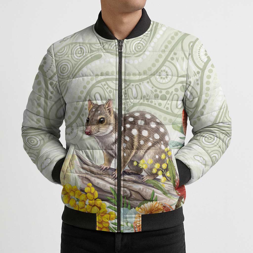 Eastern Quoll Australia Bomber Puffer Jacket Watercolor National Flowers Indigenous Art - Aussie Hoodie