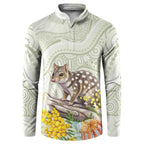 Eastern Quoll Australia Button Sweatshirt Watercolor National Flowers Indigenous Art - Aussie Hoodie
