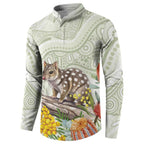 Eastern Quoll Australia Button Sweatshirt Watercolor National Flowers Indigenous Art - Aussie Hoodie