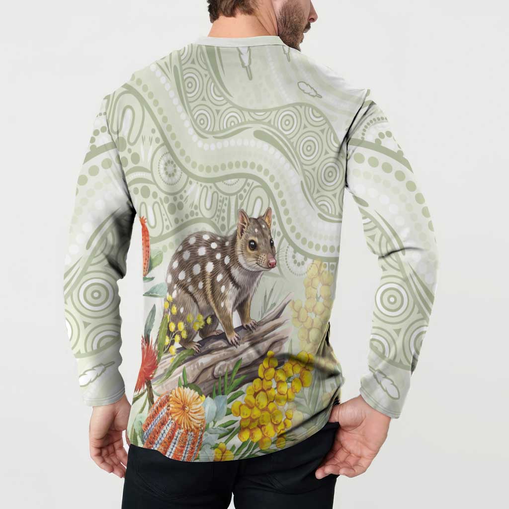 Eastern Quoll Australia Button Sweatshirt Watercolor National Flowers Indigenous Art - Aussie Hoodie