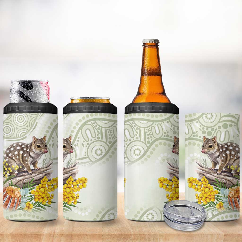 Eastern Quoll Australia 4 in 1 Can Cooler Tumbler Watercolor National Flowers Indigenous Art - Aussie Hoodie