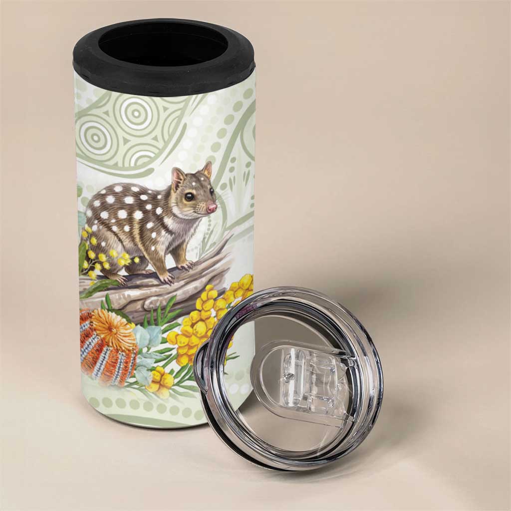 Eastern Quoll Australia 4 in 1 Can Cooler Tumbler Watercolor National Flowers Indigenous Art - Aussie Hoodie