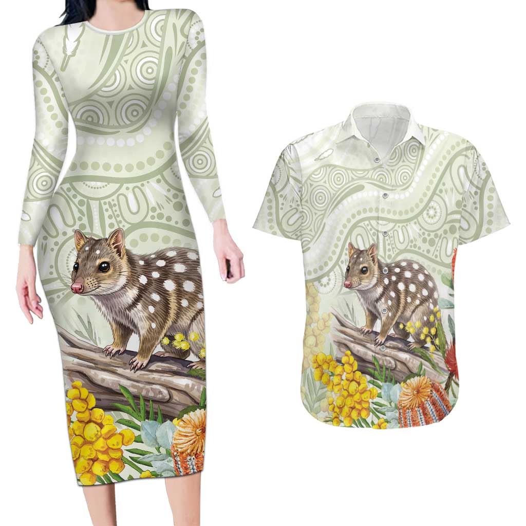 Eastern Quoll Australia Couples Matching Long Sleeve Bodycon Dress and Hawaiian Shirt Watercolor National Flowers Indigenous Art - Aussie Hoodie