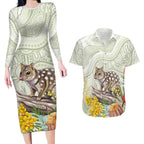 Eastern Quoll Australia Couples Matching Long Sleeve Bodycon Dress and Hawaiian Shirt Watercolor National Flowers Indigenous Art - Aussie Hoodie