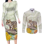 Eastern Quoll Australia Couples Matching Long Sleeve Bodycon Dress and Long Sleeve Button Shirt Watercolor National Flowers Indigenous Art - Aussie Hoodie