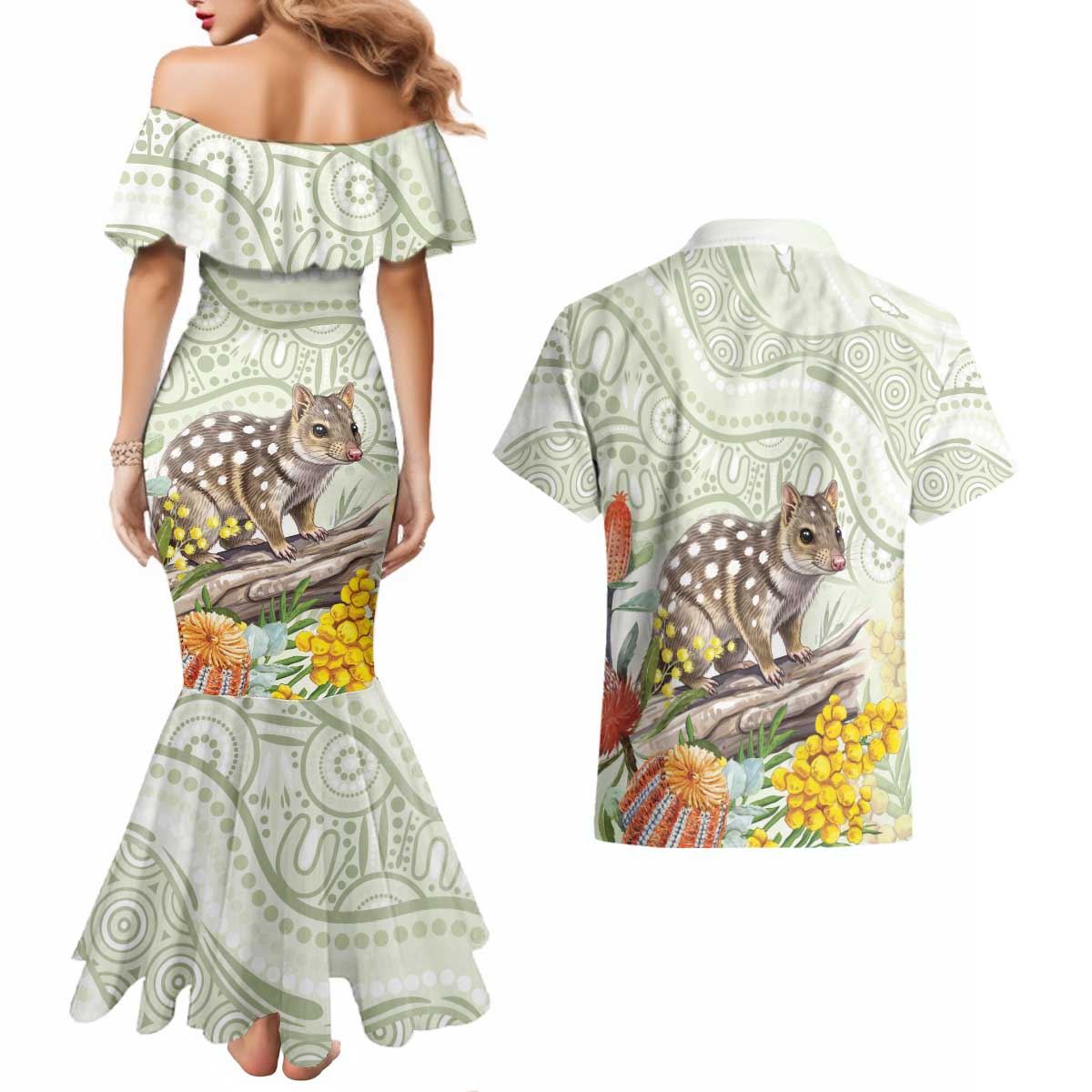 Eastern Quoll Australia Couples Matching Mermaid Dress and Hawaiian Shirt Watercolor National Flowers Indigenous Art - Aussie Hoodie