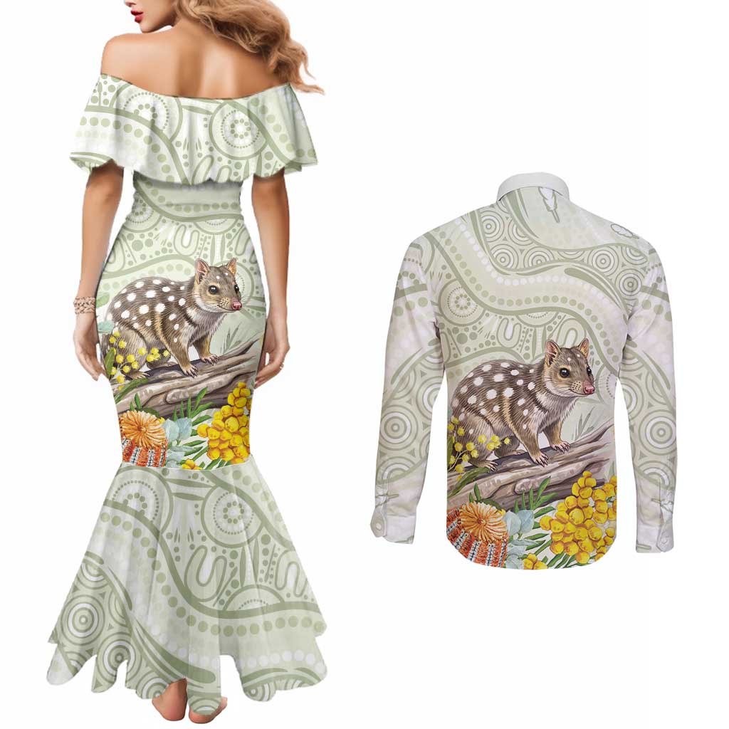 Eastern Quoll Australia Couples Matching Mermaid Dress and Long Sleeve Button Shirt Watercolor National Flowers Indigenous Art - Aussie Hoodie