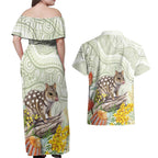 Eastern Quoll Australia Couples Matching Off Shoulder Maxi Dress and Hawaiian Shirt Watercolor National Flowers Indigenous Art - Aussie Hoodie