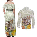 Eastern Quoll Australia Couples Matching Off Shoulder Maxi Dress and Long Sleeve Button Shirt Watercolor National Flowers Indigenous Art - Aussie Hoodie