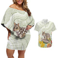 Eastern Quoll Australia Couples Matching Off Shoulder Short Dress and Hawaiian Shirt Watercolor National Flowers Indigenous Art - Aussie Hoodie