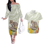 Eastern Quoll Australia Couples Matching Off The Shoulder Long Sleeve Dress and Hawaiian Shirt Watercolor National Flowers Indigenous Art - Aussie Hoodie