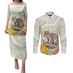Eastern Quoll Australia Couples Matching Puletasi and Long Sleeve Button Shirt Watercolor National Flowers Indigenous Art - Aussie Hoodie