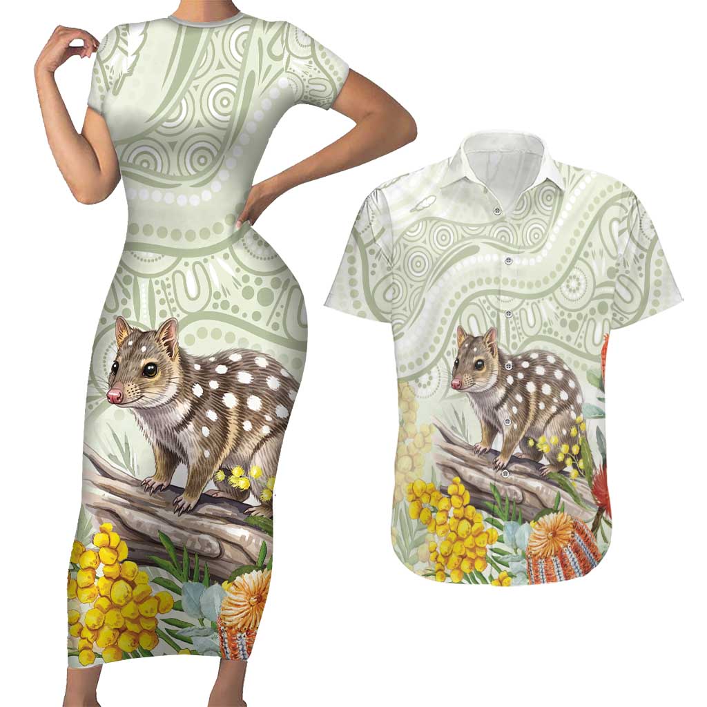 Eastern Quoll Australia Couples Matching Short Sleeve Bodycon Dress and Hawaiian Shirt Watercolor National Flowers Indigenous Art - Aussie Hoodie