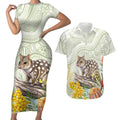 Eastern Quoll Australia Couples Matching Short Sleeve Bodycon Dress and Hawaiian Shirt Watercolor National Flowers Indigenous Art - Aussie Hoodie